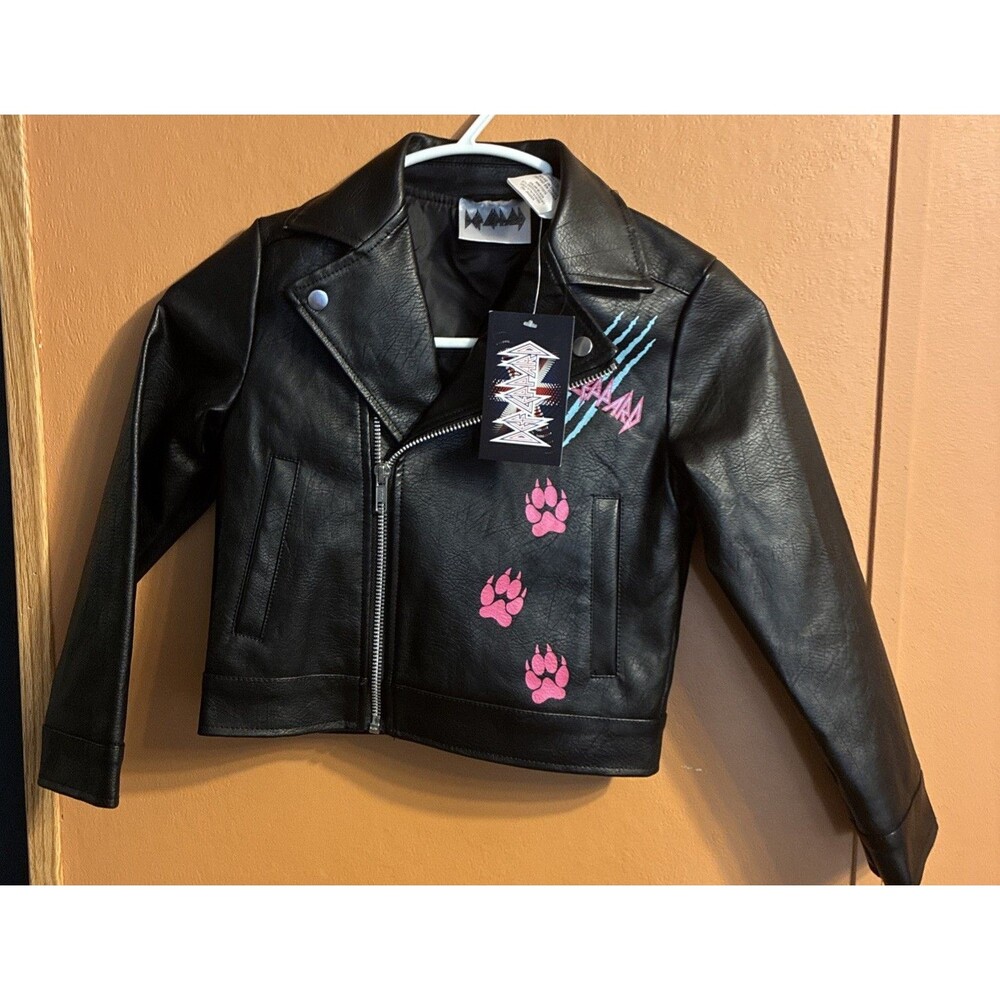 Def Leppard Brand Faux Leather Motorcycle Zipped Jacket, Youth Size 4/5 New